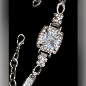 Art Deco Inspired Silver Bracelet with Crystal Accents